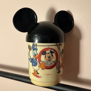 Vintage Mickey Mouse Club Plastic Cup Walt Disney world Black Ears lid
